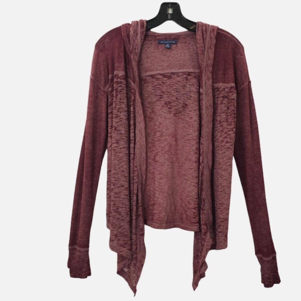 American Eagle Open Front Hooded Cardigan Womens Size M Lightweight Burgundy